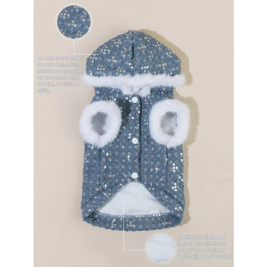 Sequin Pet Coat with Fur Trim Apparel and Accessories