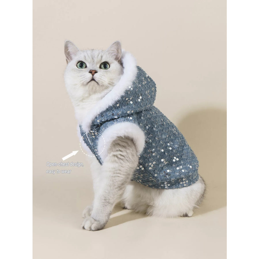 Sequin Pet Coat with Fur Trim Apparel and Accessories