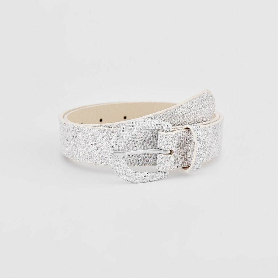 Sequin PU Leather Belt Silver / S Apparel and Accessories