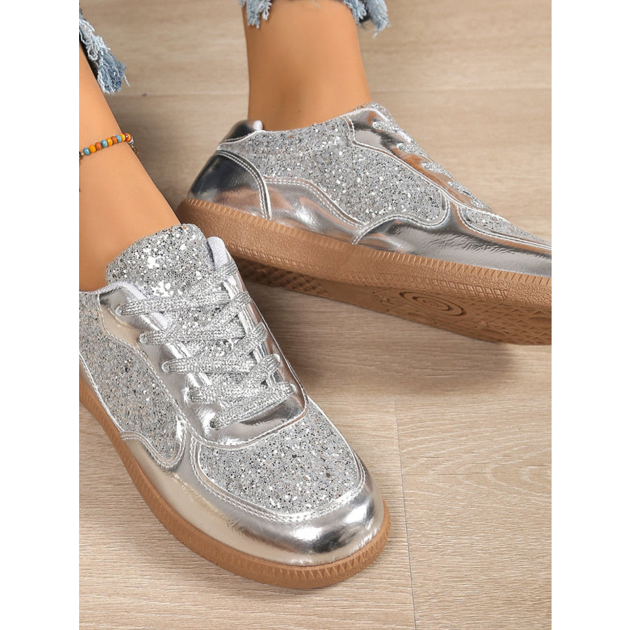 Sequin PU Leather Flat Sneakers Apparel and Accessories