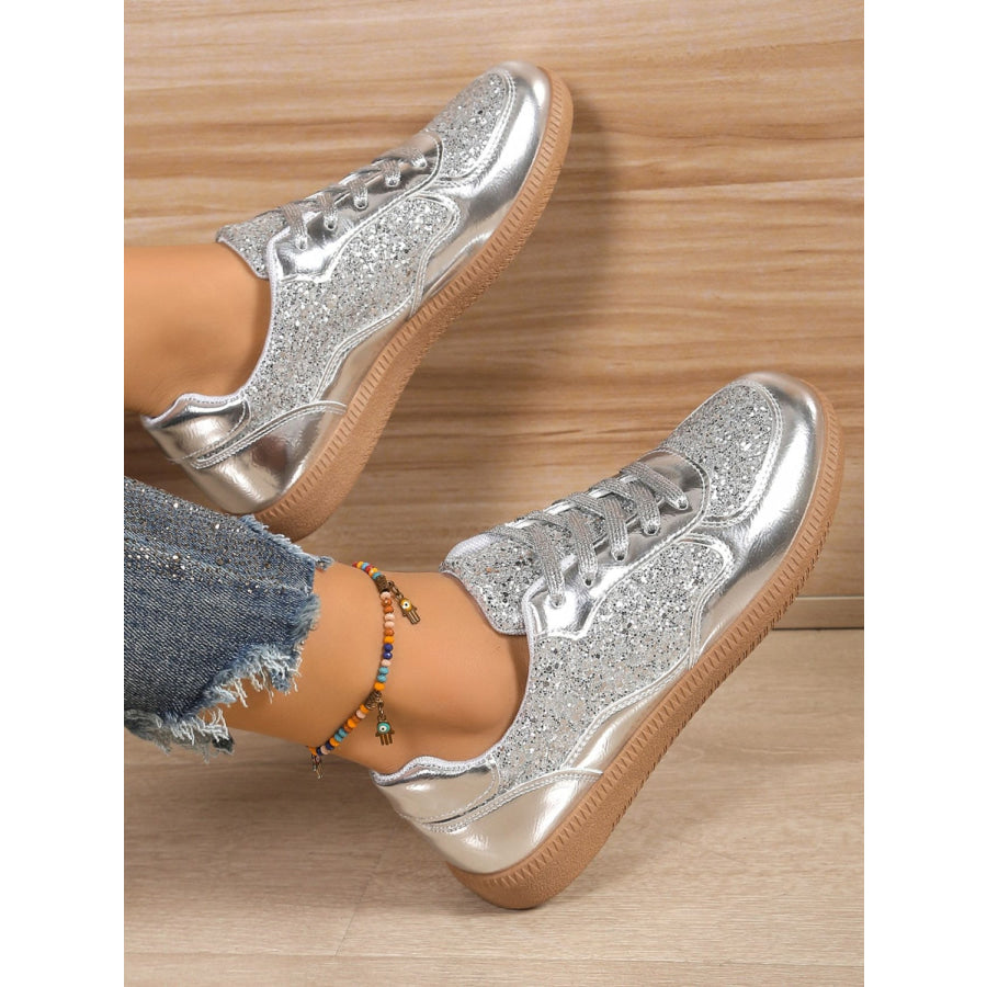 Sequin PU Leather Flat Sneakers Apparel and Accessories