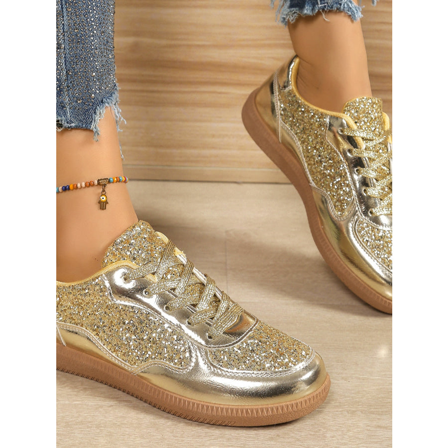 Sequin PU Leather Flat Sneakers Apparel and Accessories