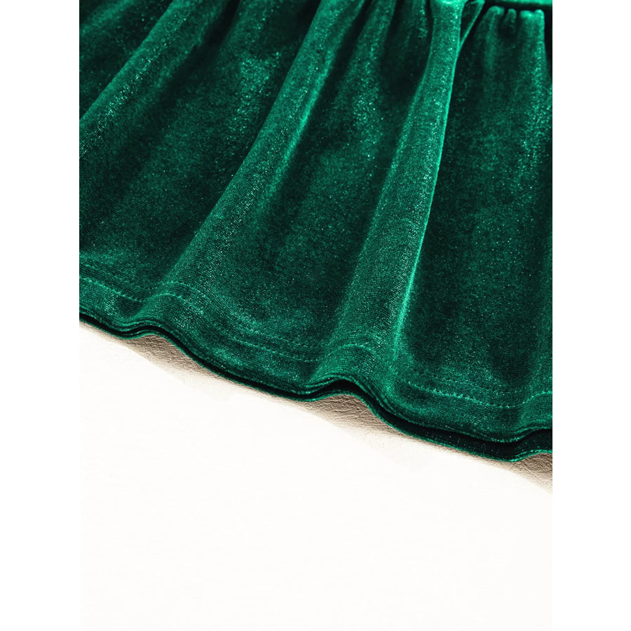 Sequin Puff Sleeve High Waist Tiered Velvet Mini Dress Apparel and Accessories