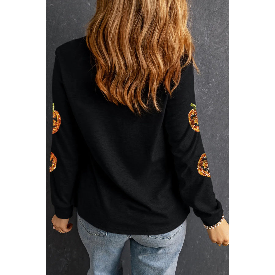 Sequin Pumpkin Round Neck Long Sleeve Top Apparel and Accessories