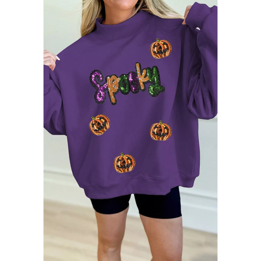 Sequin Pumpkin Spooky Halloween Sweatshirt Apparel and Accessories