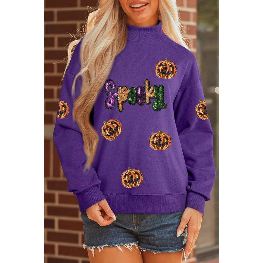 Sequin Pumpkin Spooky Halloween Sweatshirt Apparel and Accessories