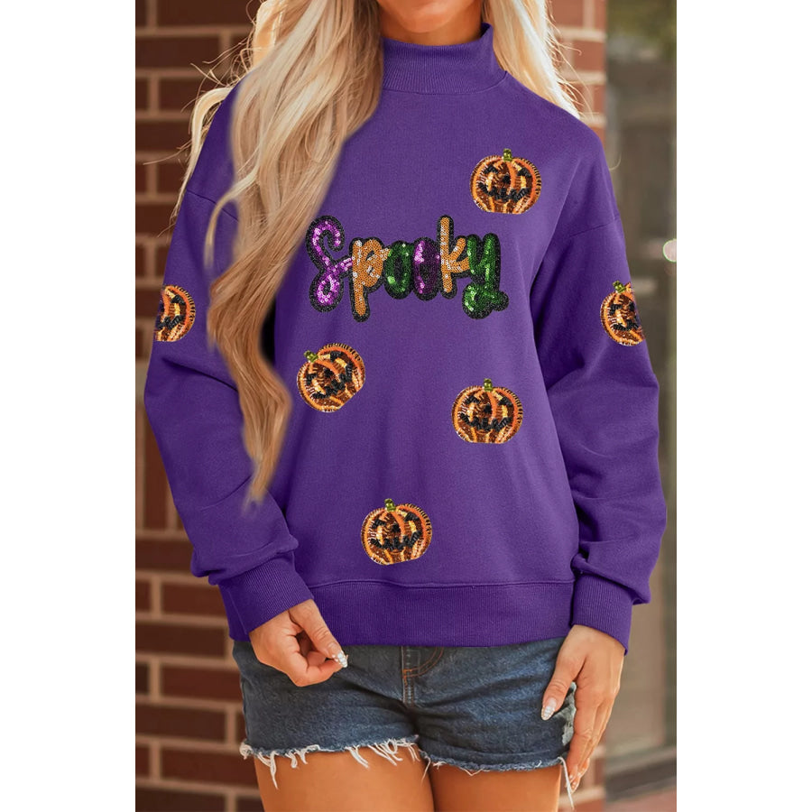 Sequin Pumpkin Spooky Halloween Sweatshirt Apparel and Accessories