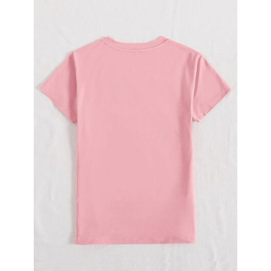 Sequin Rabbit Round Neck Short Sleeve T - Shirt Blush Pink / S Apparel and Accessories