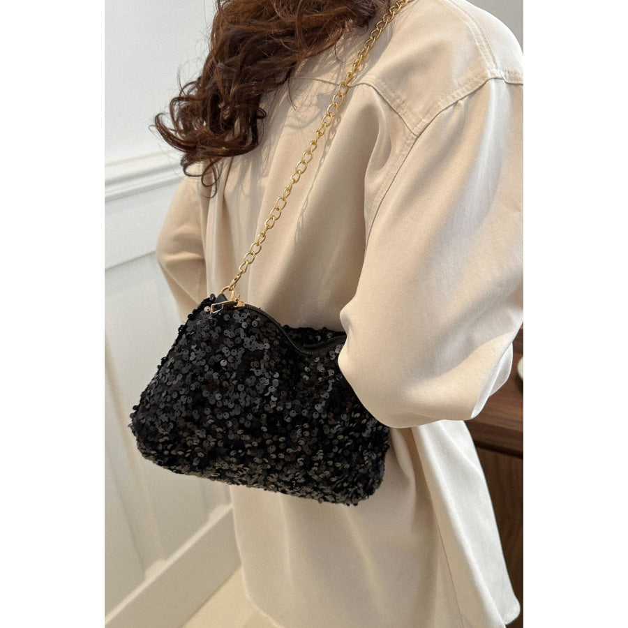 Sequin Removable Strap Shoulder Bag Black / One Size Apparel and Accessories