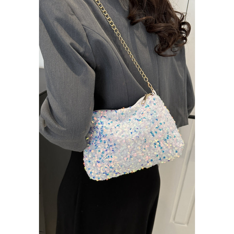 Sequin Removable Strap Shoulder Bag White / One Size Apparel and Accessories