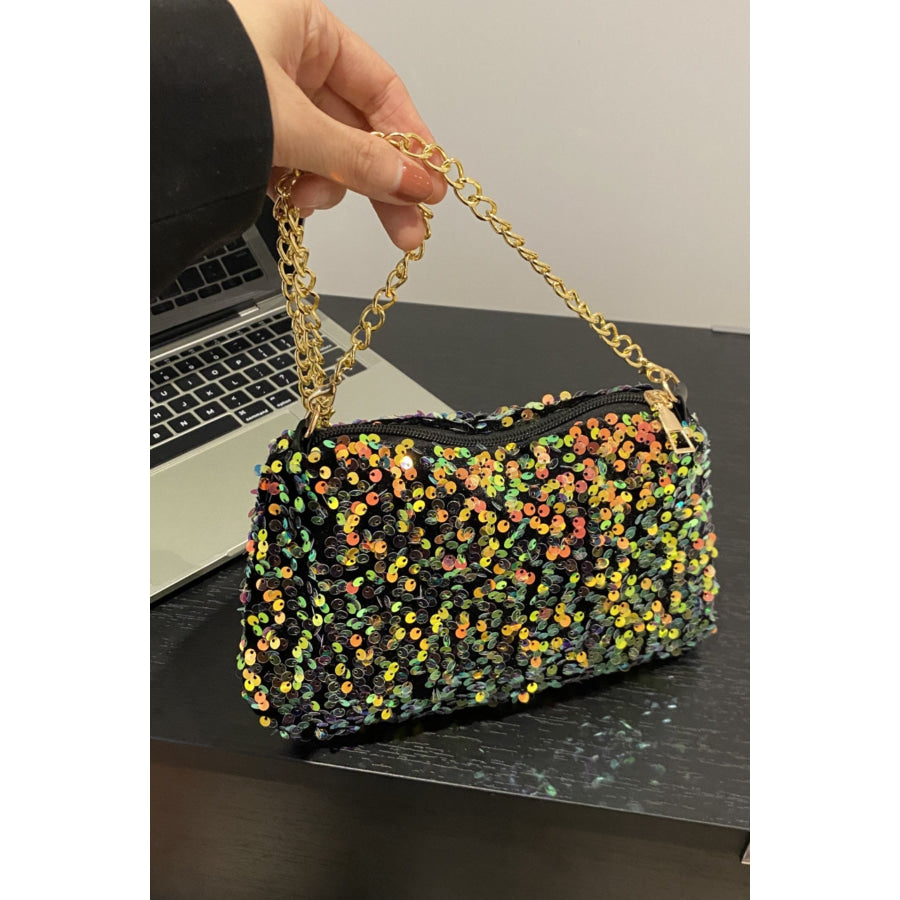 Sequin Removable Strap Shoulder Bag Yellow-Green / One Size Apparel and Accessories