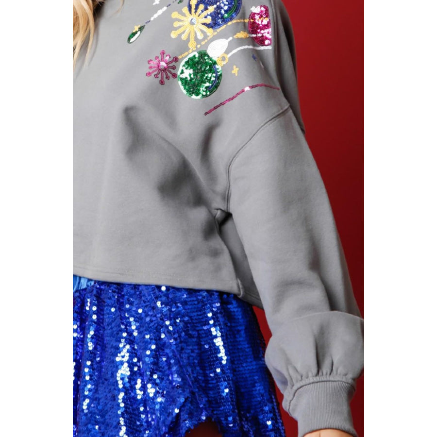 Sequin Round Neck Dropped Shoulder Sweatshirt Apparel and Accessories