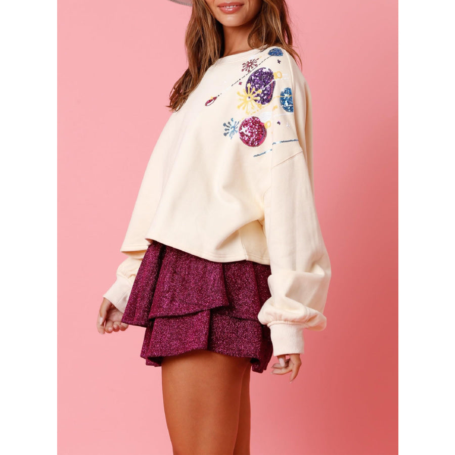 Sequin Round Neck Dropped Shoulder Sweatshirt Apparel and Accessories