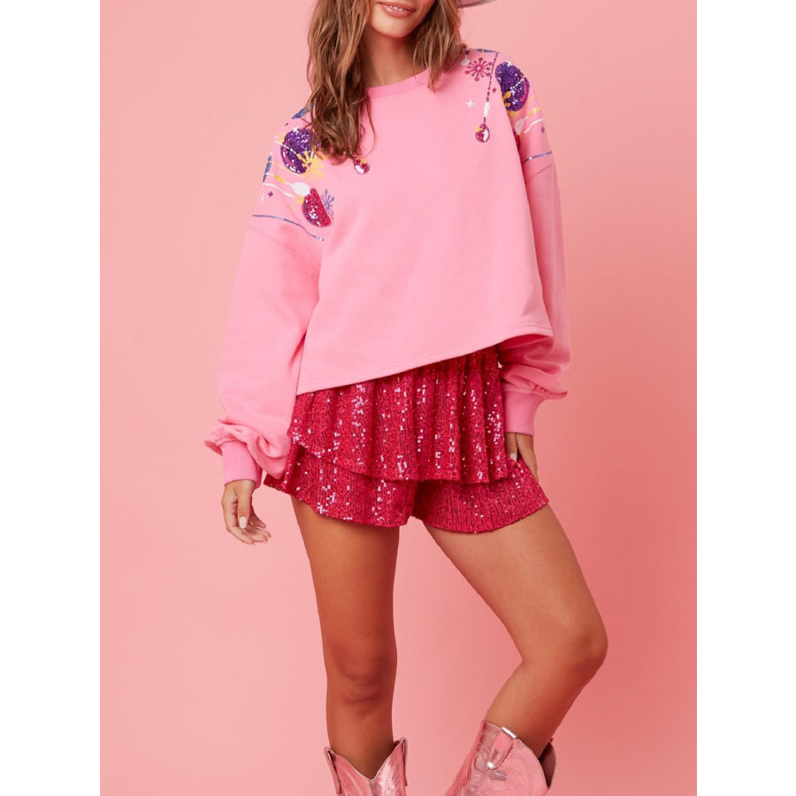 Sequin Round Neck Dropped Shoulder Sweatshirt Apparel and Accessories
