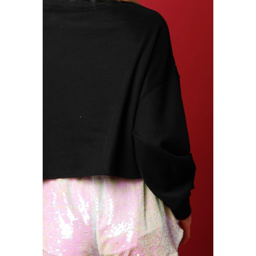 Sequin Round Neck Dropped Shoulder Sweatshirt Apparel and Accessories