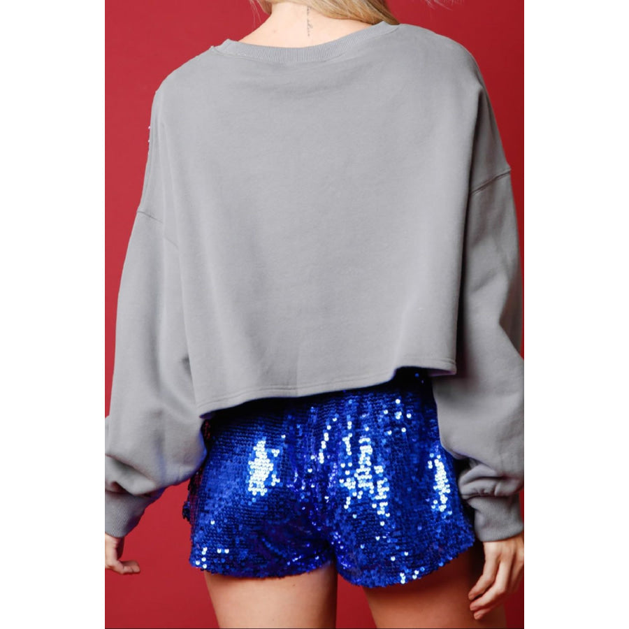 Sequin Round Neck Dropped Shoulder Sweatshirt Apparel and Accessories