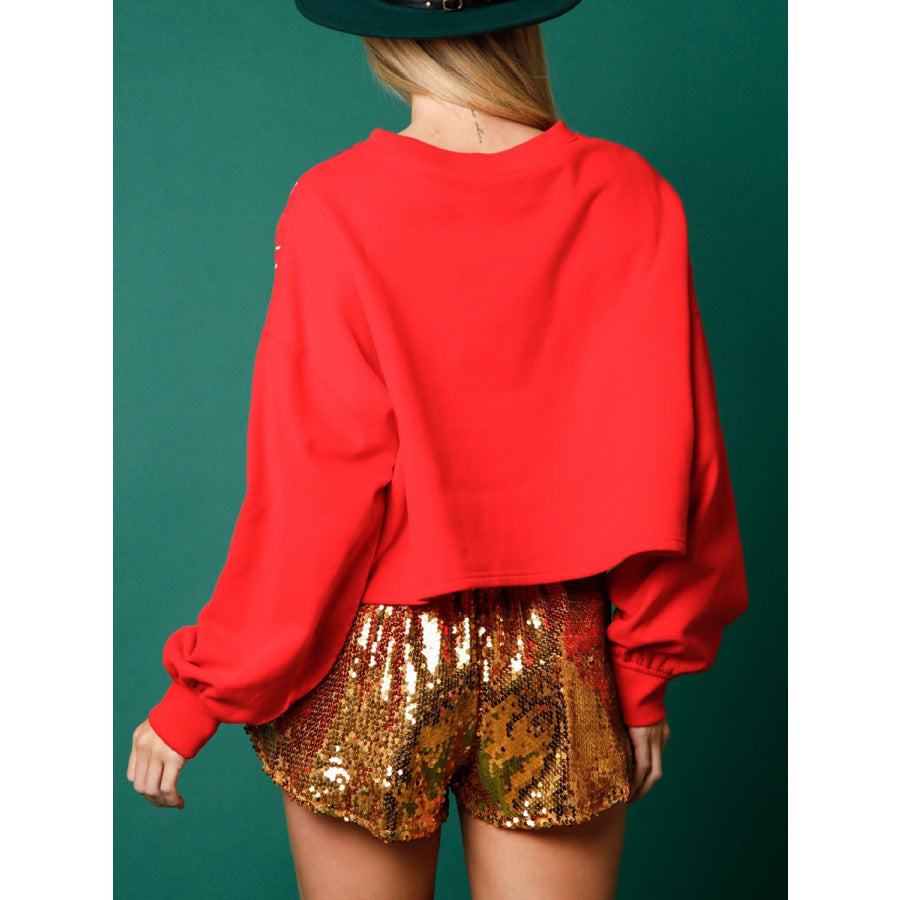 Sequin Round Neck Dropped Shoulder Sweatshirt Apparel and Accessories