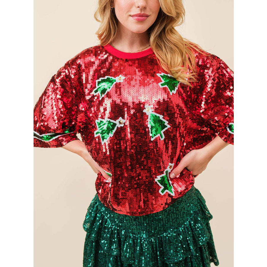 Sequin Round Neck Half Sleeve Top Apparel and Accessories