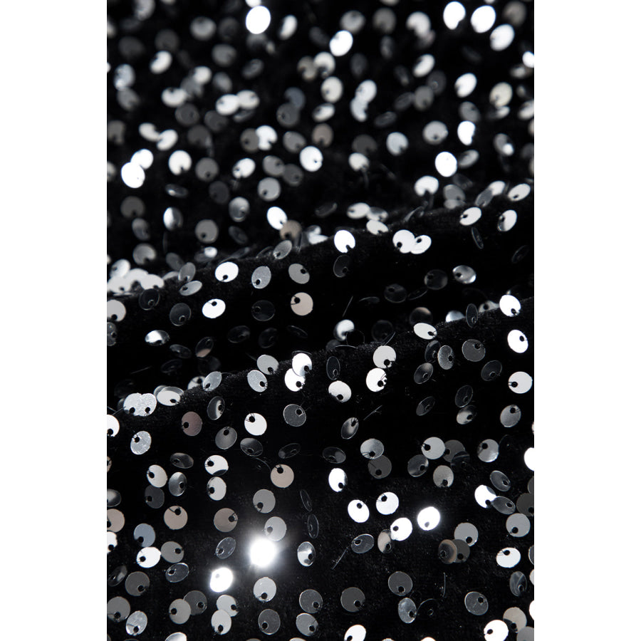 Sequin Round Neck Long Sleeve Blouse Apparel and Accessories