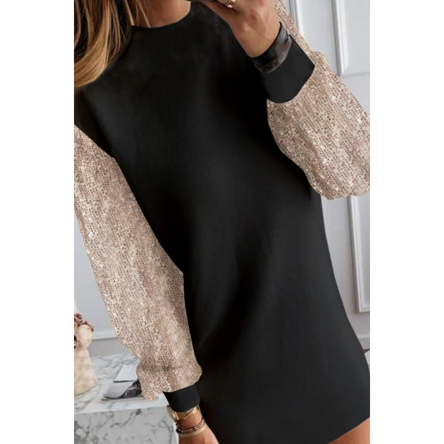 Sequin Round Neck Long Sleeve Dress Apparel and Accessories