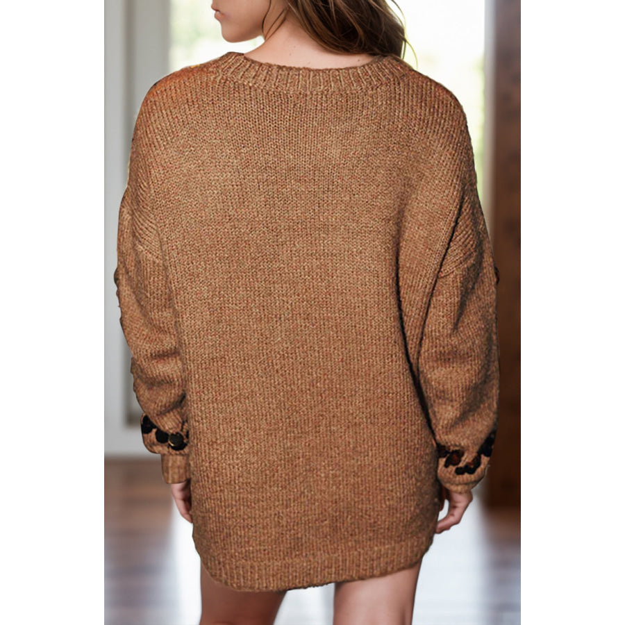 Sequin Round Neck Long Sleeve Sweater Apparel and Accessories