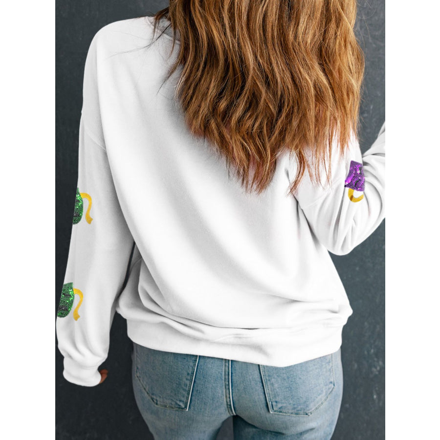 Sequin Round Neck Long Sleeve Sweatshirt Apparel and Accessories