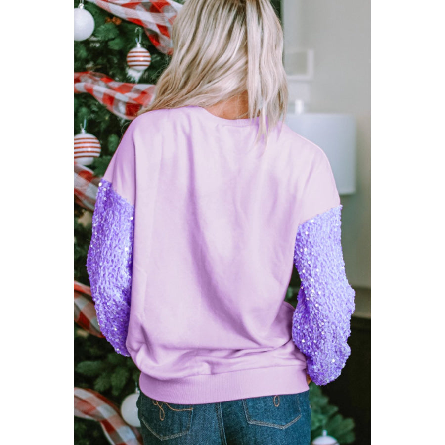 Sequin Round Neck Long Sleeve Sweatshirt Apparel and Accessories