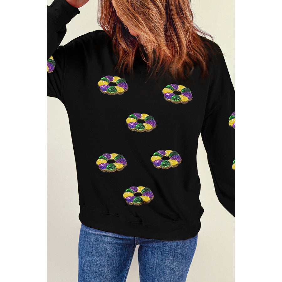 Sequin Round Neck Long Sleeve Sweatshirt Apparel and Accessories