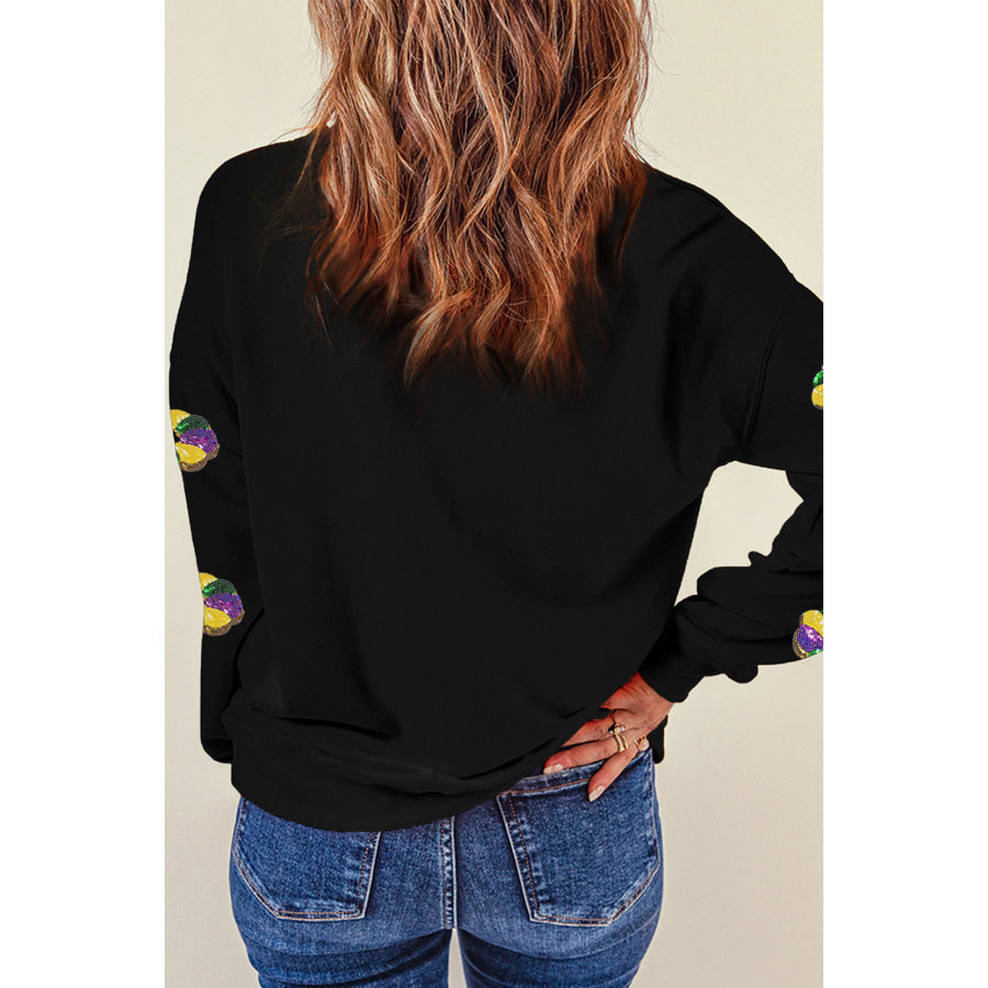 Sequin Round Neck Long Sleeve Sweatshirt Apparel and Accessories