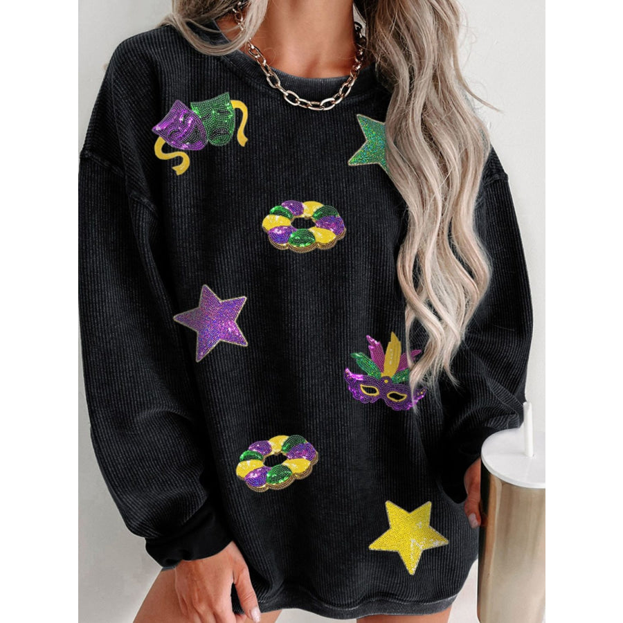 Sequin Round Neck Long Sleeve Sweatshirt Apparel and Accessories
