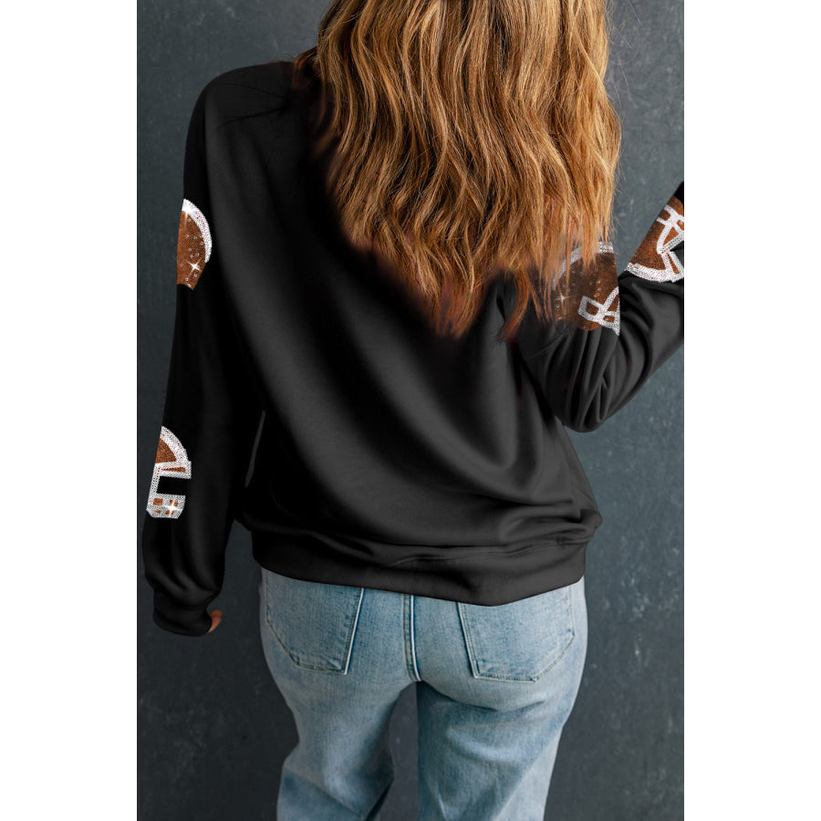 Sequin Round Neck Long Sleeve Sweatshirt Apparel and Accessories