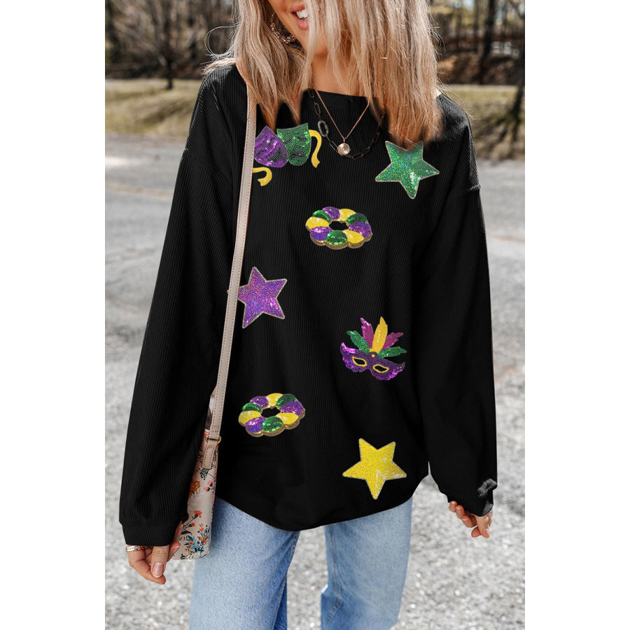 Sequin Round Neck Long Sleeve Sweatshirt Apparel and Accessories