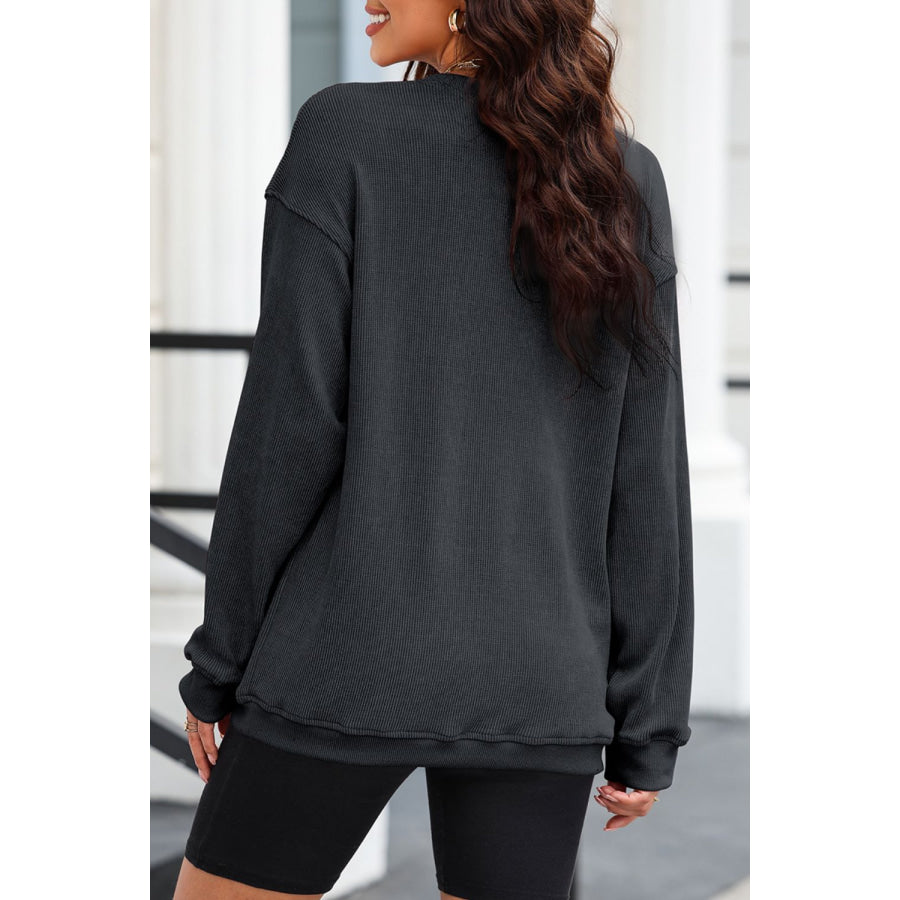 Sequin Round Neck Long Sleeve Sweatshirt Apparel and Accessories