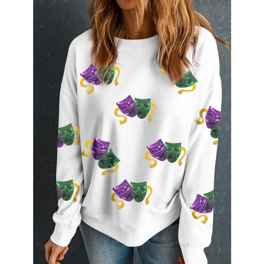 Sequin Round Neck Long Sleeve Sweatshirt Apparel and Accessories