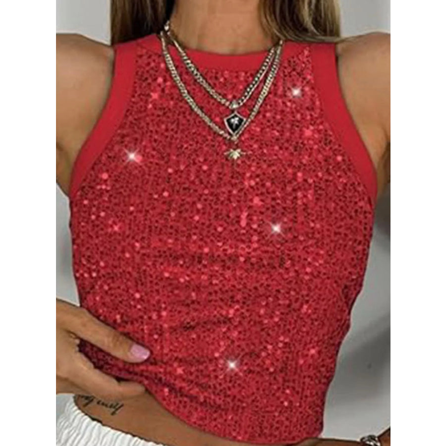Sequin Round Neck Tank Apparel and Accessories