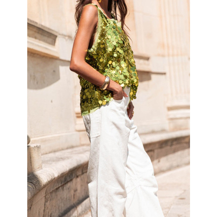 Sequin Round Neck Tank Apparel and Accessories