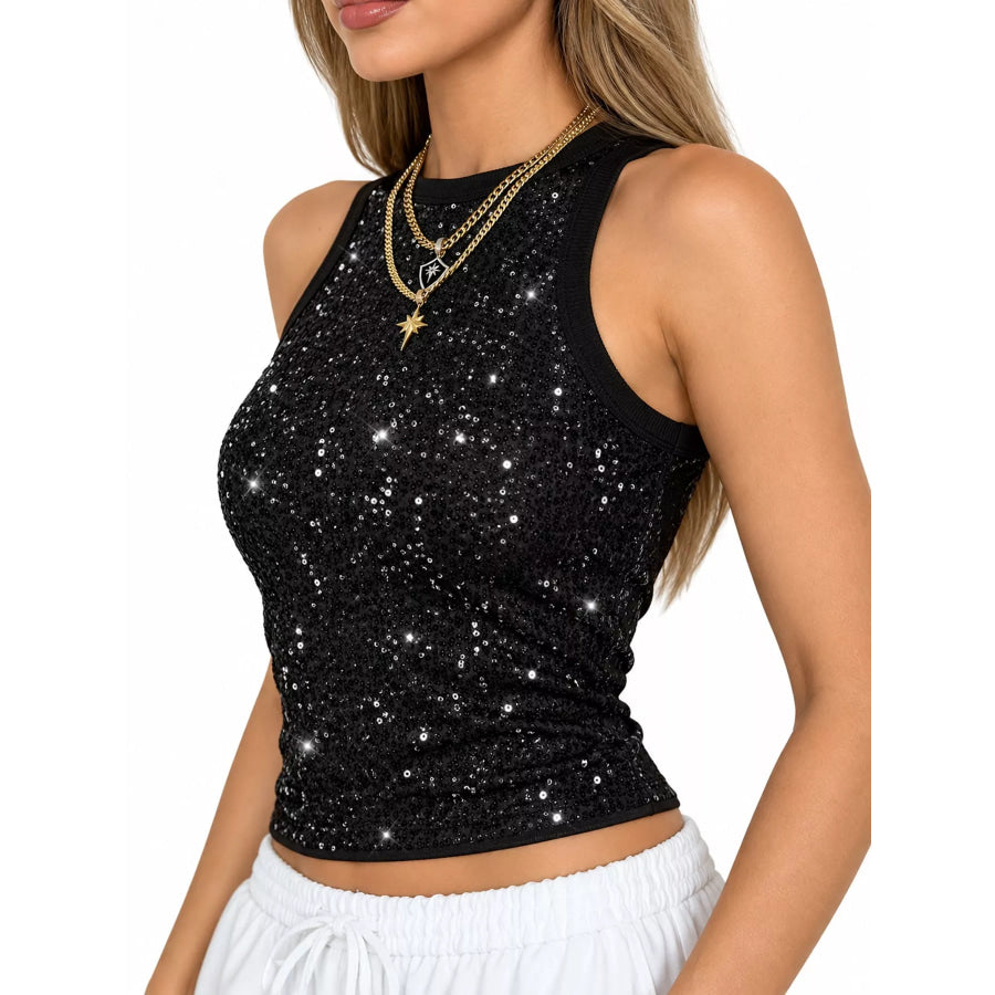 Sequin Round Neck Tank Apparel and Accessories