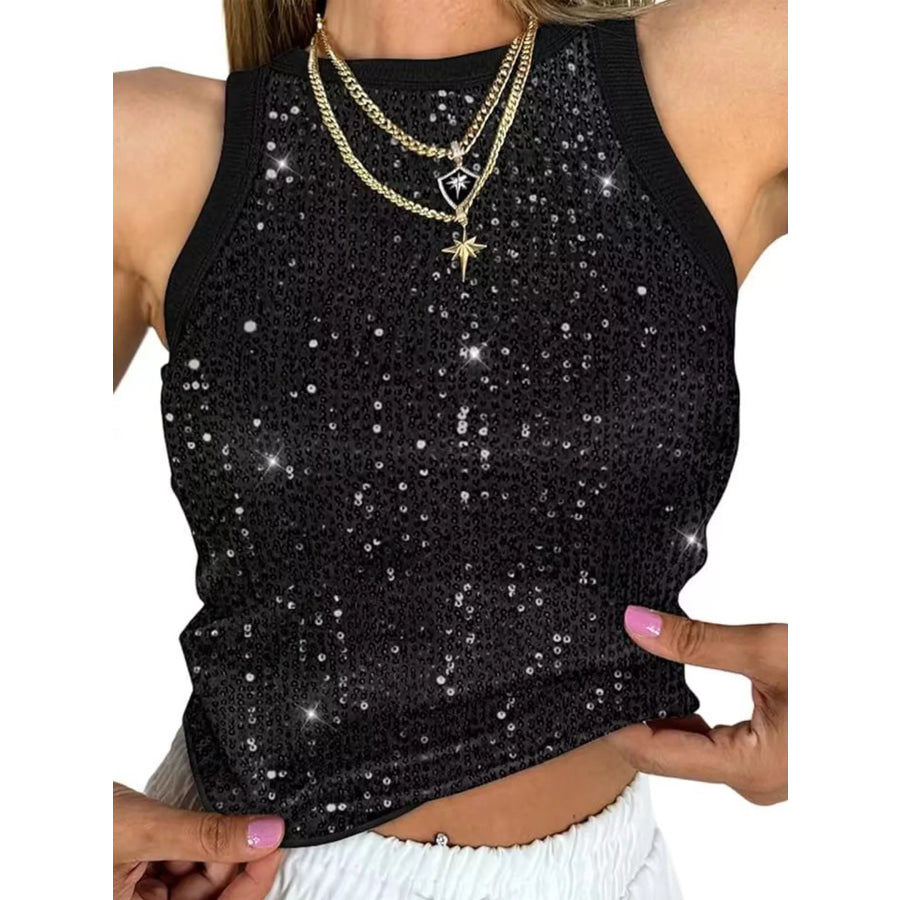 Sequin Round Neck Tank Apparel and Accessories