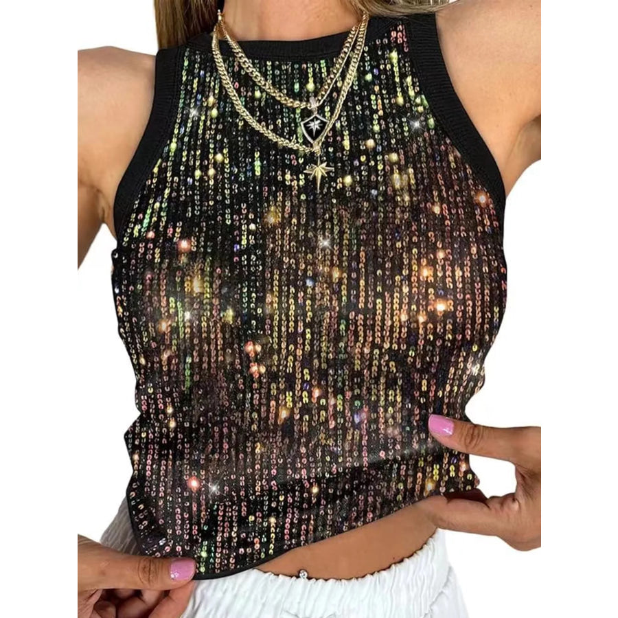 Sequin Round Neck Tank Apparel and Accessories