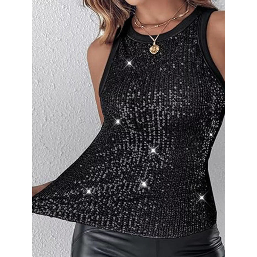 Sequin Round Neck Tank Black / S Apparel and Accessories
