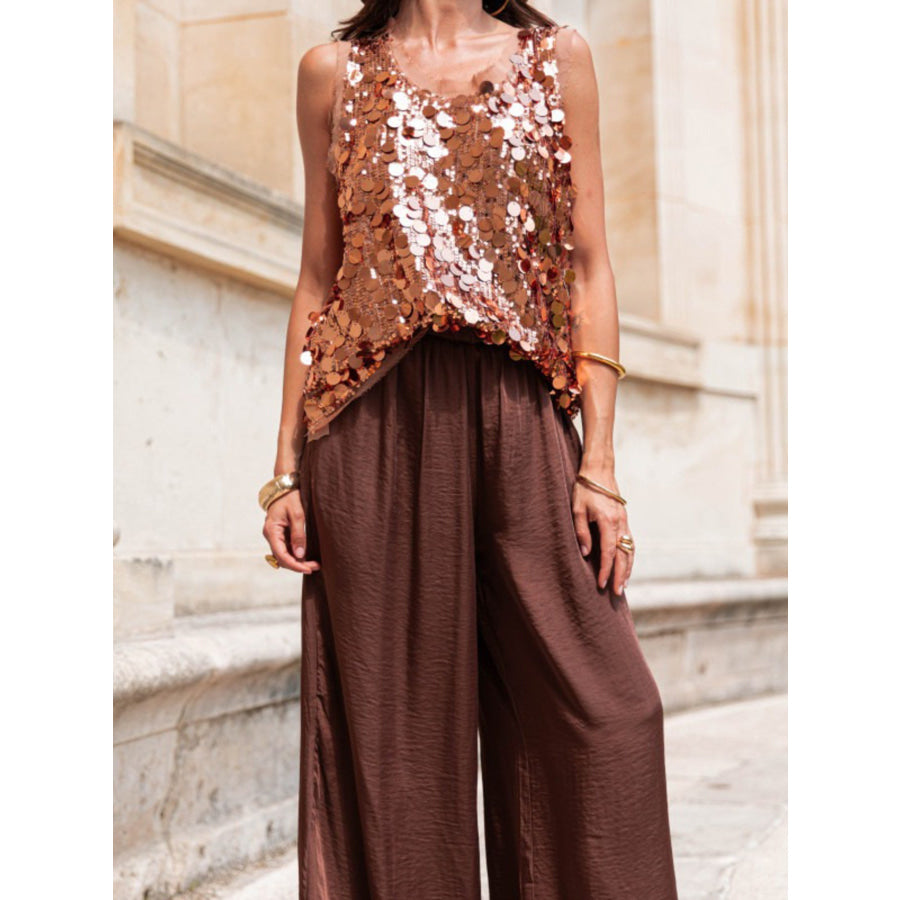 Sequin Round Neck Tank Dust Storm / S Apparel and Accessories