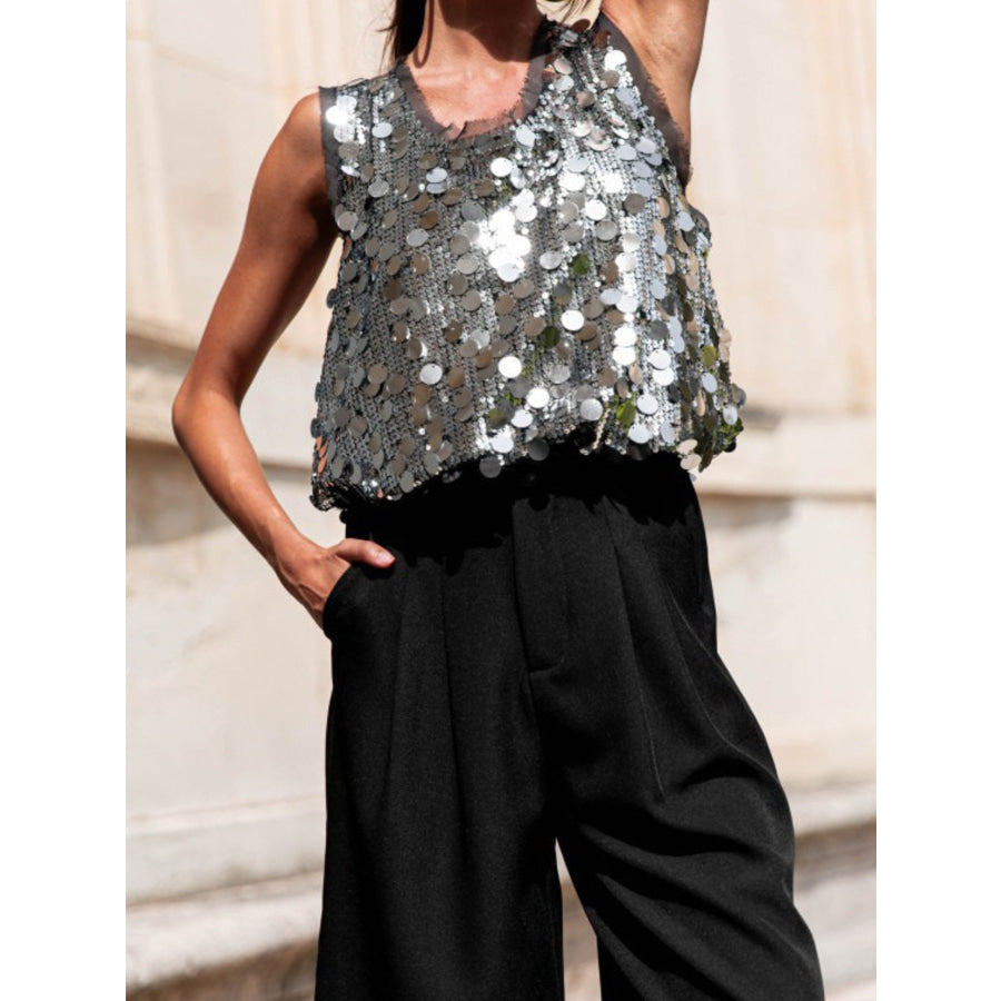 Sequin Round Neck Tank Gray / S Apparel and Accessories