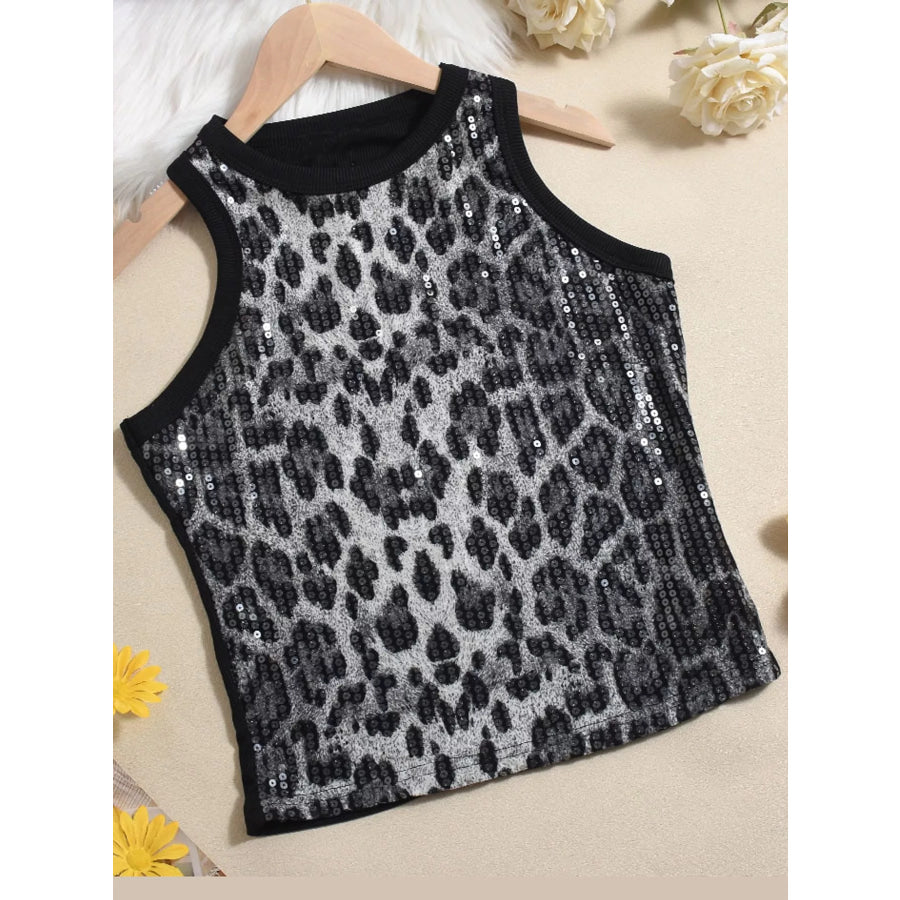 Sequin Round Neck Tank Gray / S Apparel and Accessories