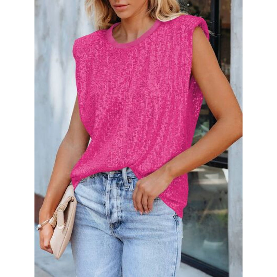 Sequin Round Neck Tank Hot Pink / S Apparel and Accessories