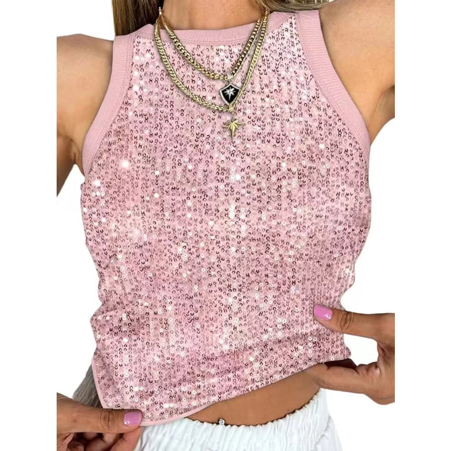 Sequin Round Neck Tank Pink / S Apparel and Accessories
