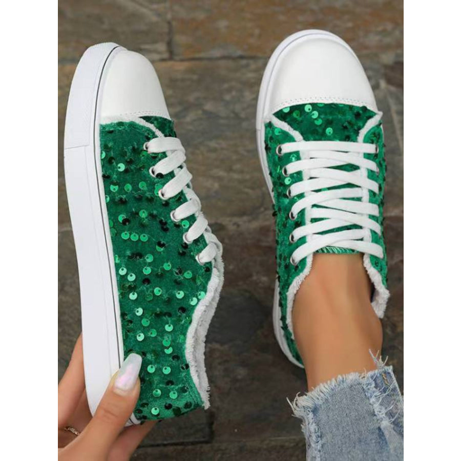 Sequin Round Toe Flat Sneakers Apparel and Accessories