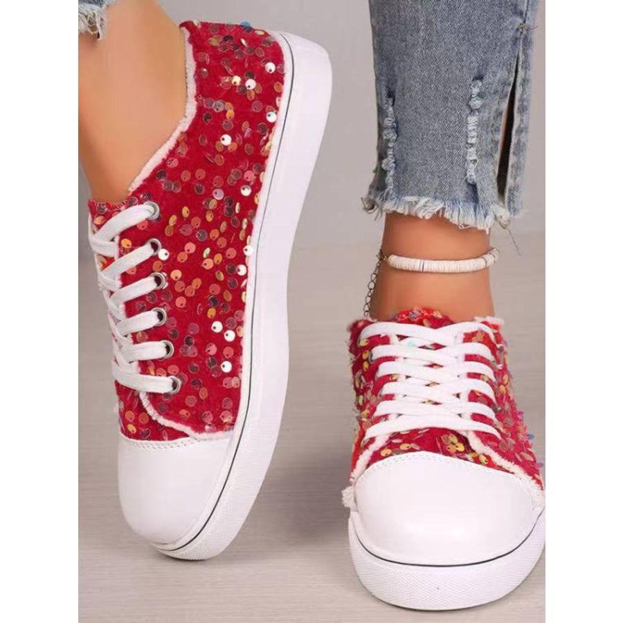 Sequin Round Toe Flat Sneakers Apparel and Accessories