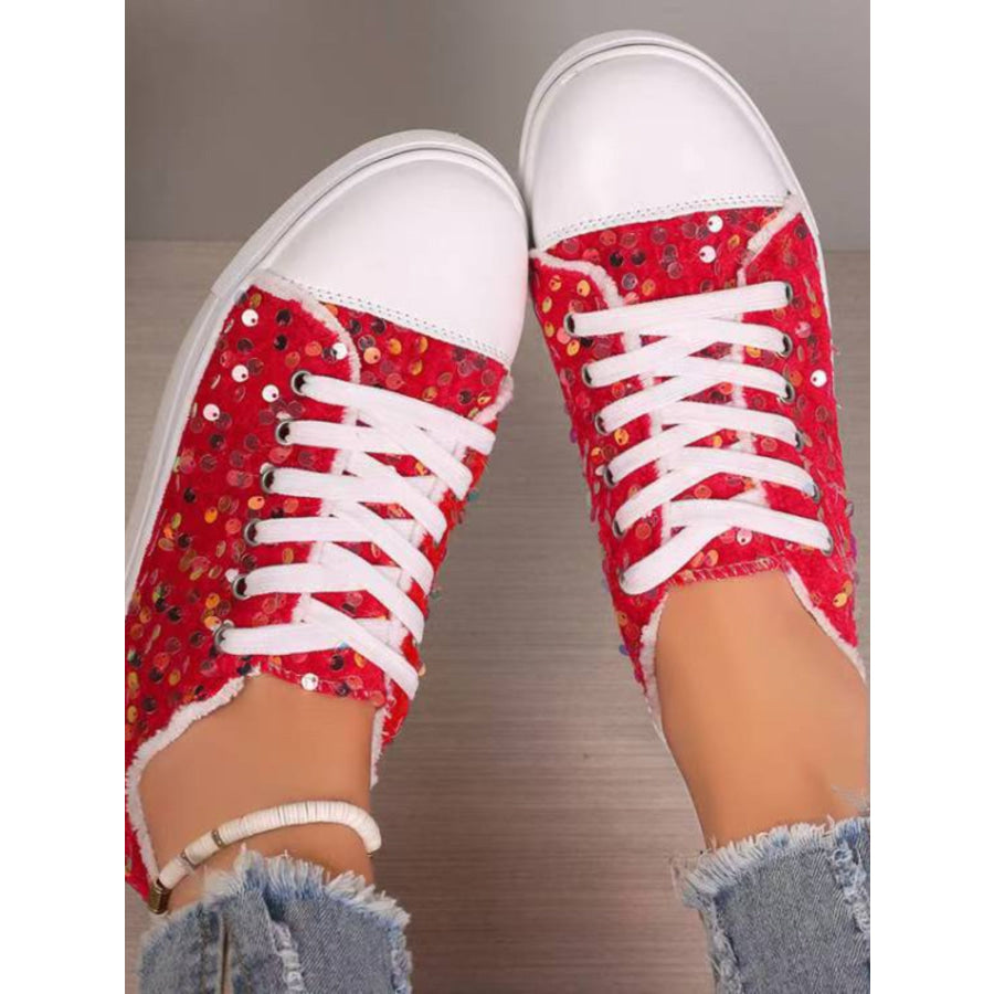 Sequin Round Toe Flat Sneakers Apparel and Accessories