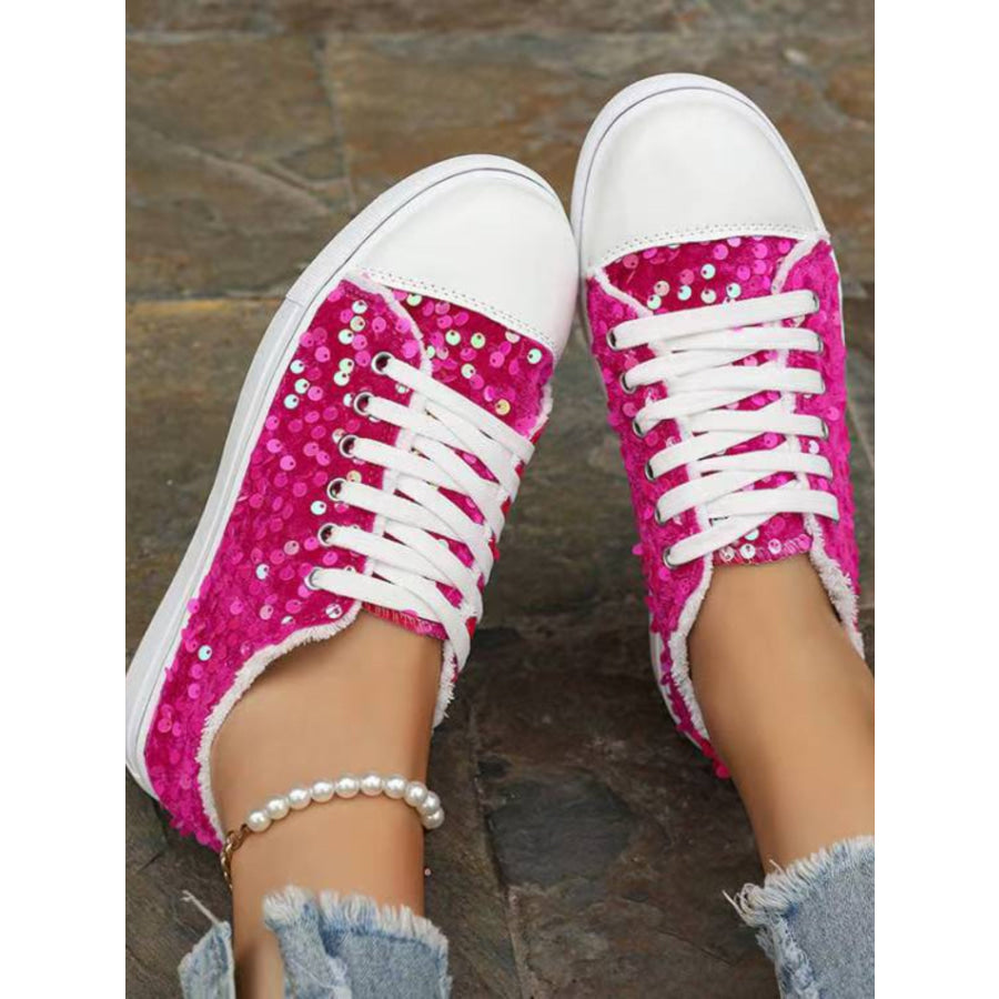 Sequin Round Toe Flat Sneakers Apparel and Accessories