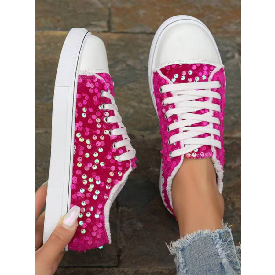 Sequin Round Toe Flat Sneakers Apparel and Accessories